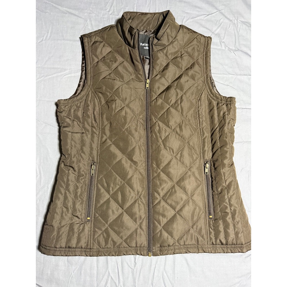 Relativity‎ Quilted Vest Womens Large Brown Good Full Zip Sleeveless Outerwear